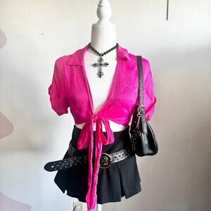 Pink Tie Front‎ Crop Top, Baddie, Coquette, Romantic, Festival, Small, Girly